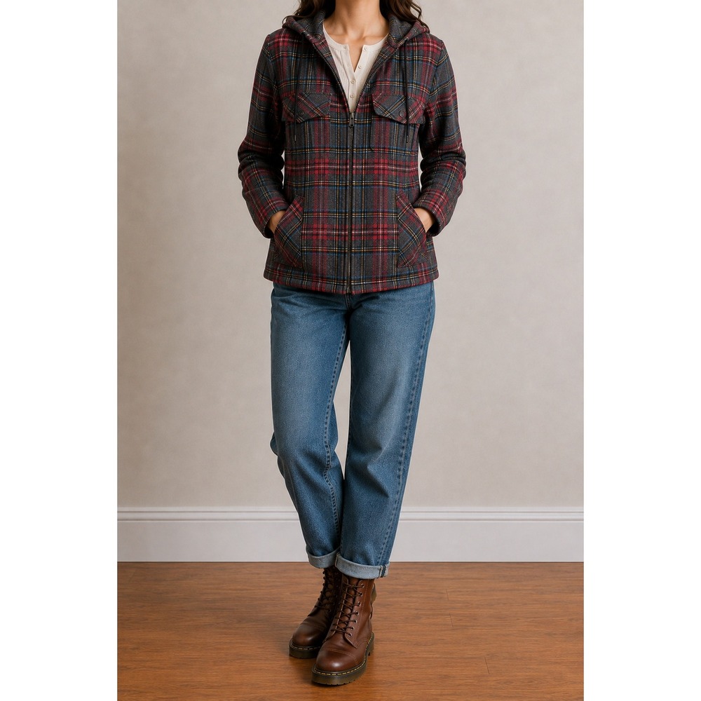 VTG Pendleton Plaid Hooded Wool Jacket Women SP Full Zip Cabincore Gorp Grunge